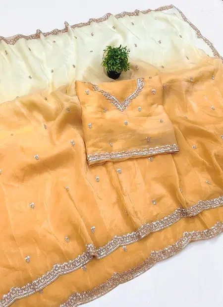 Ktd 3010 Shaded Gold Crush Beeds Work Saree Collections